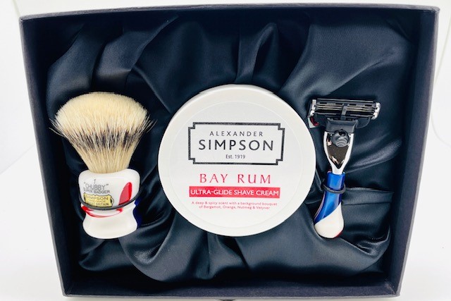 Limited Edition Luxury Shaving Gift Set Chubby CH1 Super (Silvertip) Badger Monarch Swirl Bay Rum 