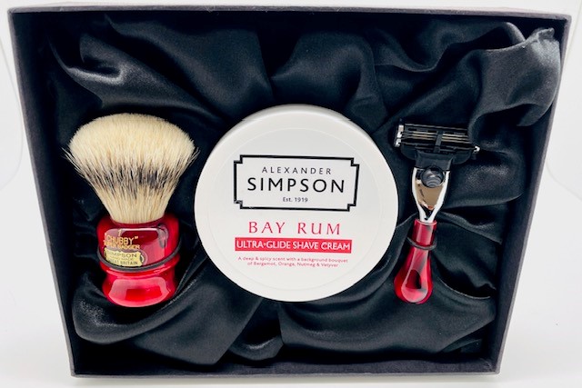 Limited Edition Luxury Shaving Gift Set Chubby CH1 Super (Silvertip) Badger Faux Ruby Bay Rum