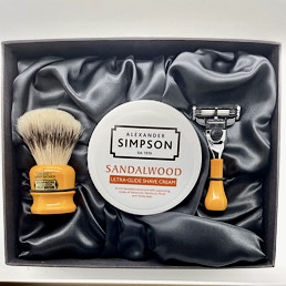 Limited Edition Luxury Shaving Gift Set Chubby CH1 Super (Silvertip) Badger Faux Butterscotch Sandalwood